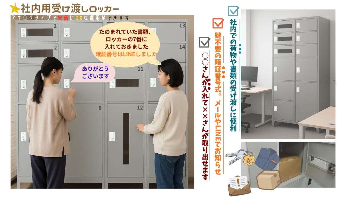 【新商品 受け渡しロッカー】社内における無人受け渡しをキーレスで可能にするアイデアロッカー